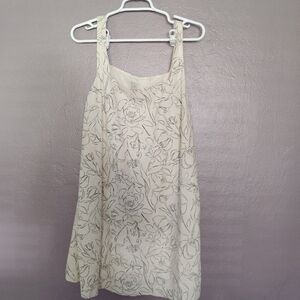 A New Day Linen Blend Shift Dress Sleeveless White With Black Flowers L
